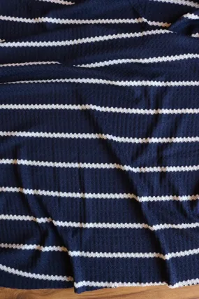 4YD 26IN REMNANT; 1.5" Navy & .5" Ivory Stripe Waffle Sweater Knit
