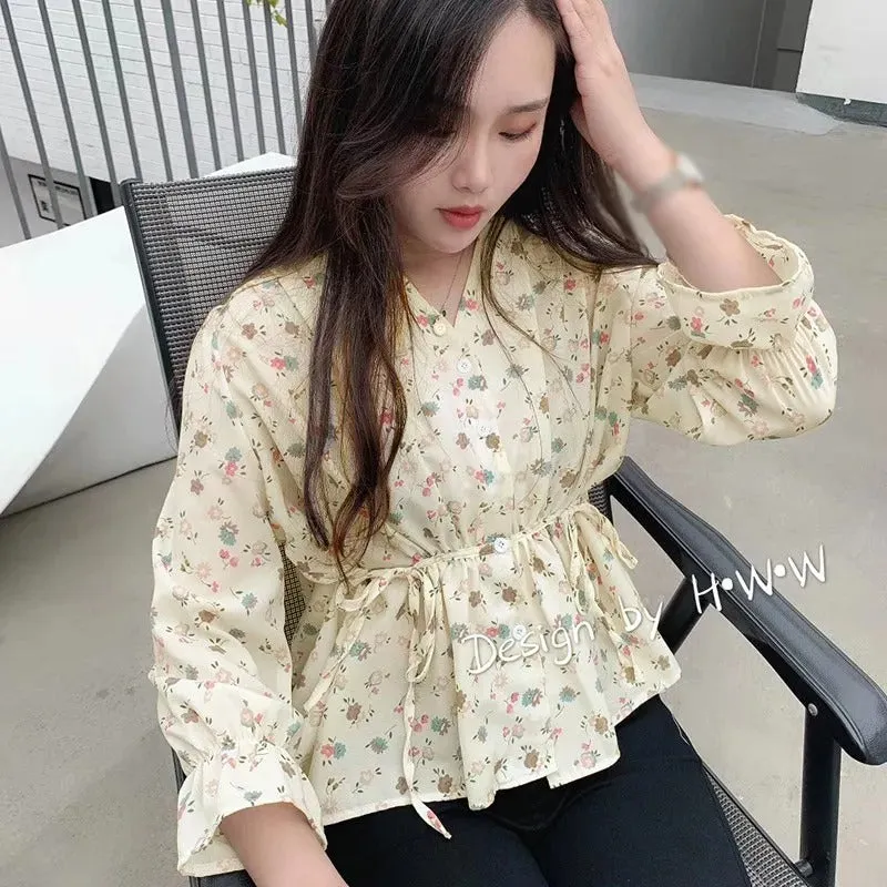 Arabella - Sweet Floral V-Neck Chiffon Blouse for Women