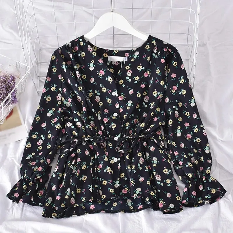 Arabella - Sweet Floral V-Neck Chiffon Blouse for Women