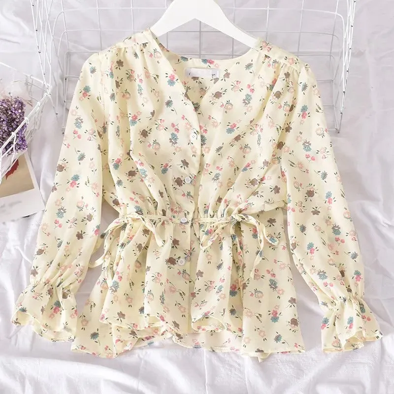 Arabella - Sweet Floral V-Neck Chiffon Blouse for Women