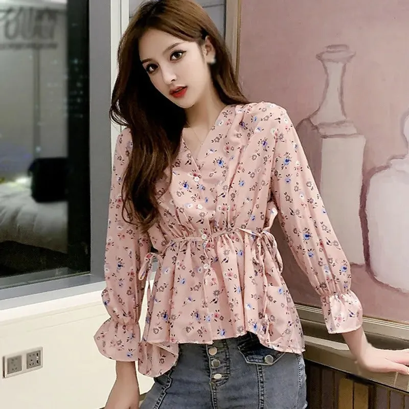 Arabella - Sweet Floral V-Neck Chiffon Blouse for Women