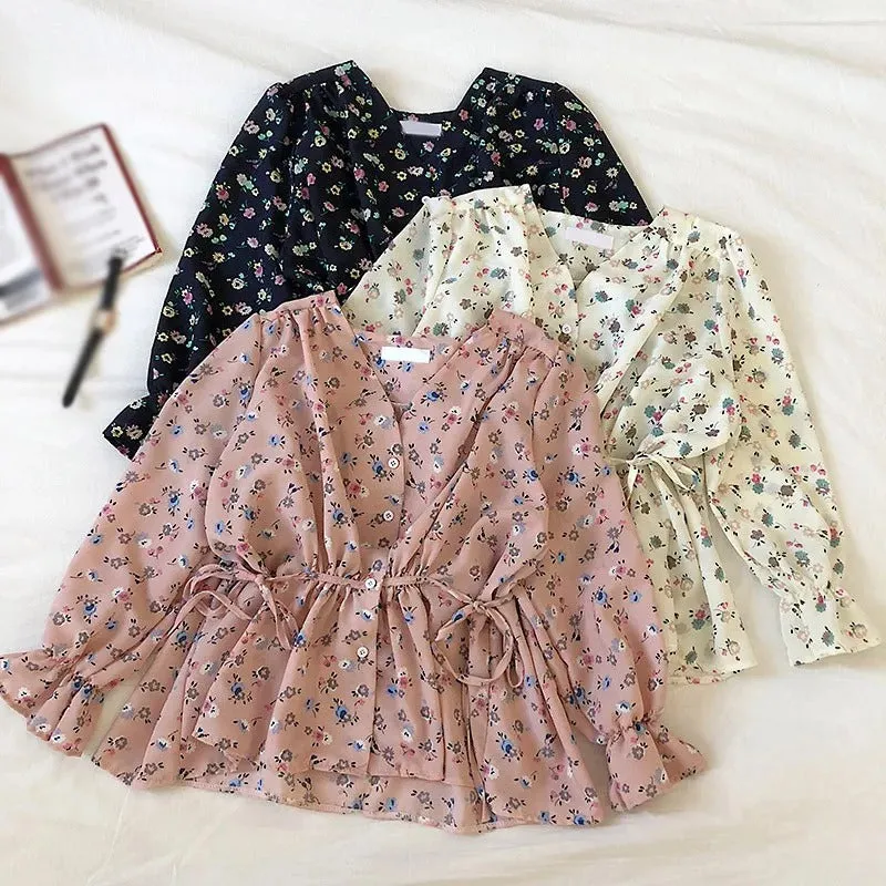 Arabella - Sweet Floral V-Neck Chiffon Blouse for Women