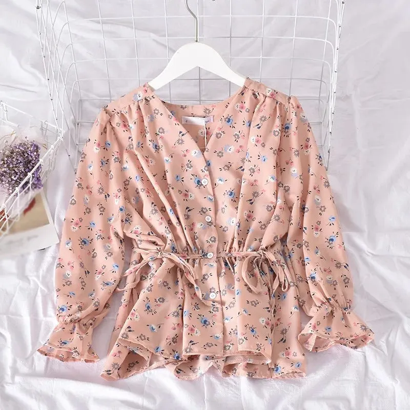 Arabella - Sweet Floral V-Neck Chiffon Blouse for Women