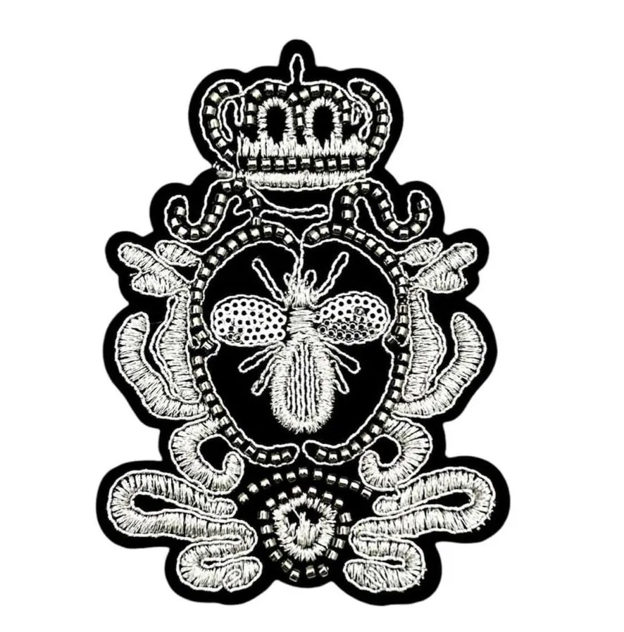 Beautiful Silver Bee Crown Embroidery Patch