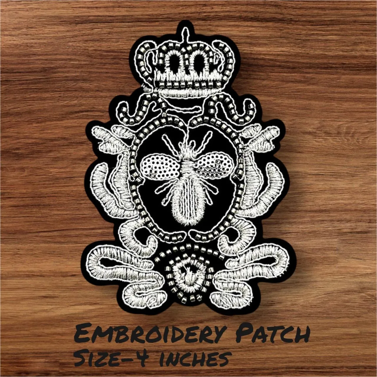 Beautiful Silver Bee Crown Embroidery Patch