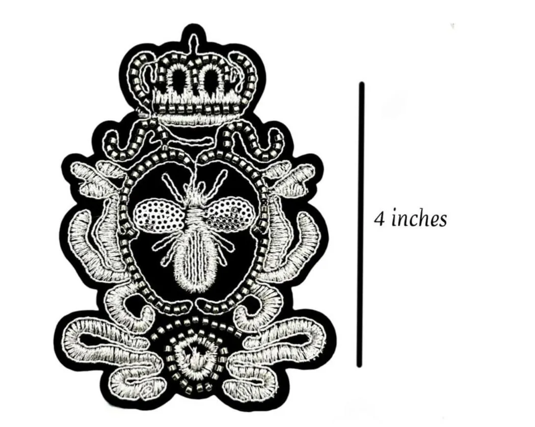 Beautiful Silver Bee Crown Embroidery Patch