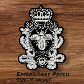 Beautiful Silver Bee Crown Embroidery Patch