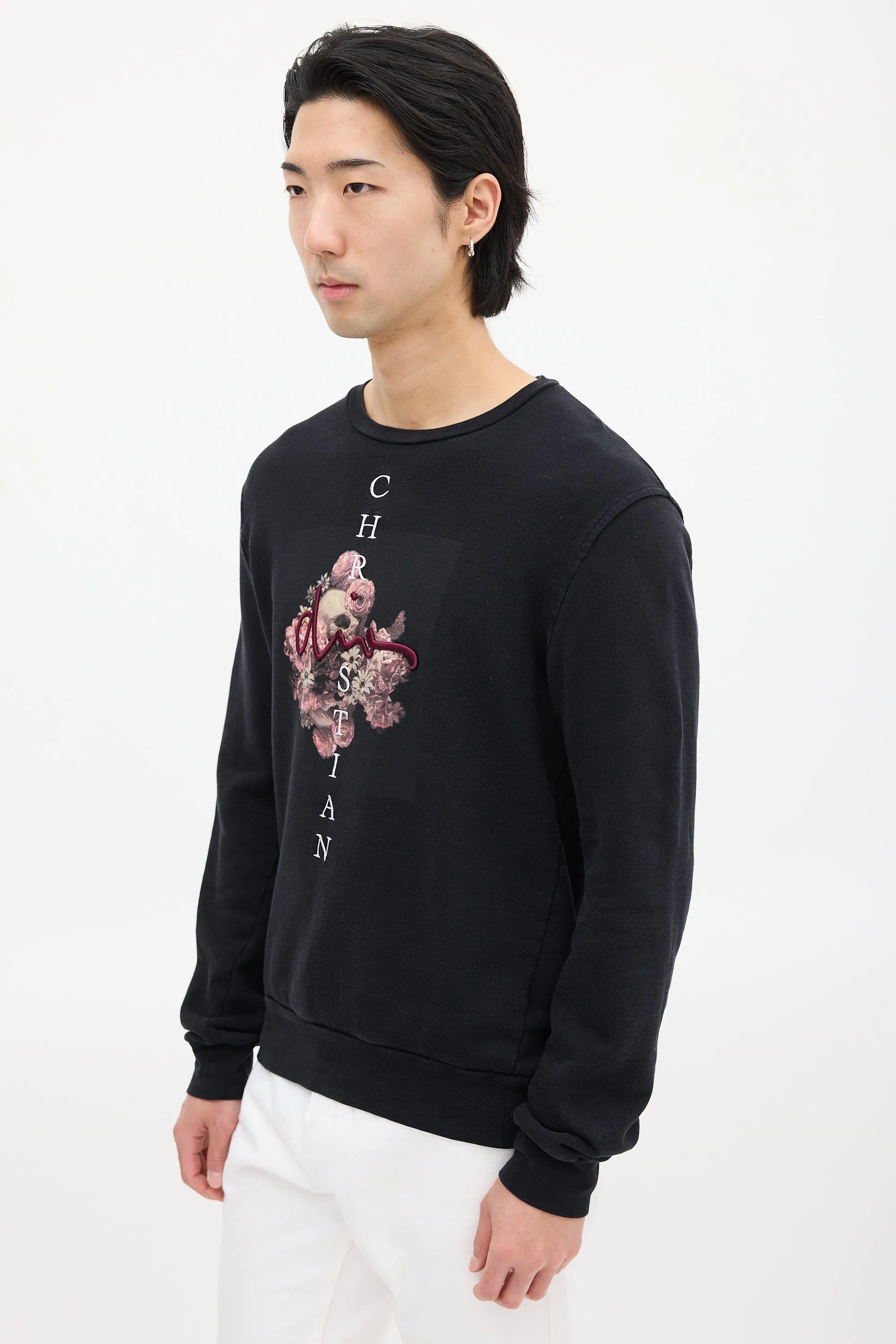 Black & Multicolour Embroidered Graphic Sweatshirt