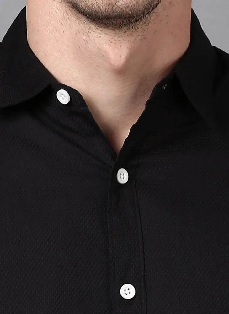 Black Button down Shirt with Contrast White Buttons