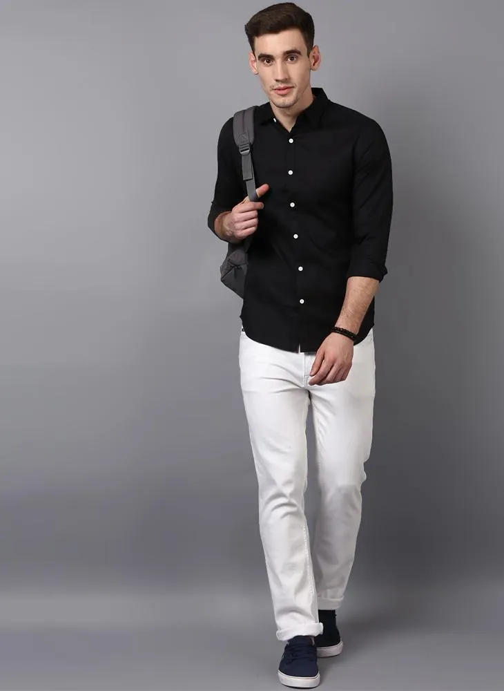 Black Button down Shirt with Contrast White Buttons