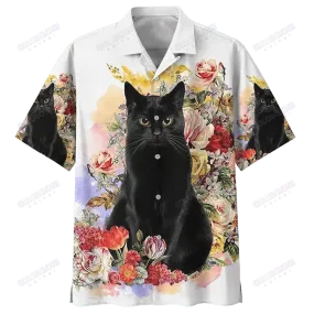 BLACK CAT FLOWER HAWAIIAN SHIRT HL02708