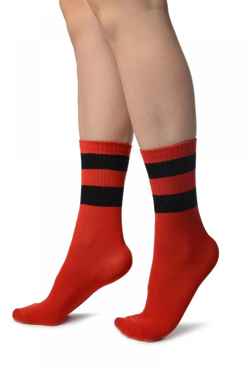 Black Stripes On Red (Referee) Ankle High Socks