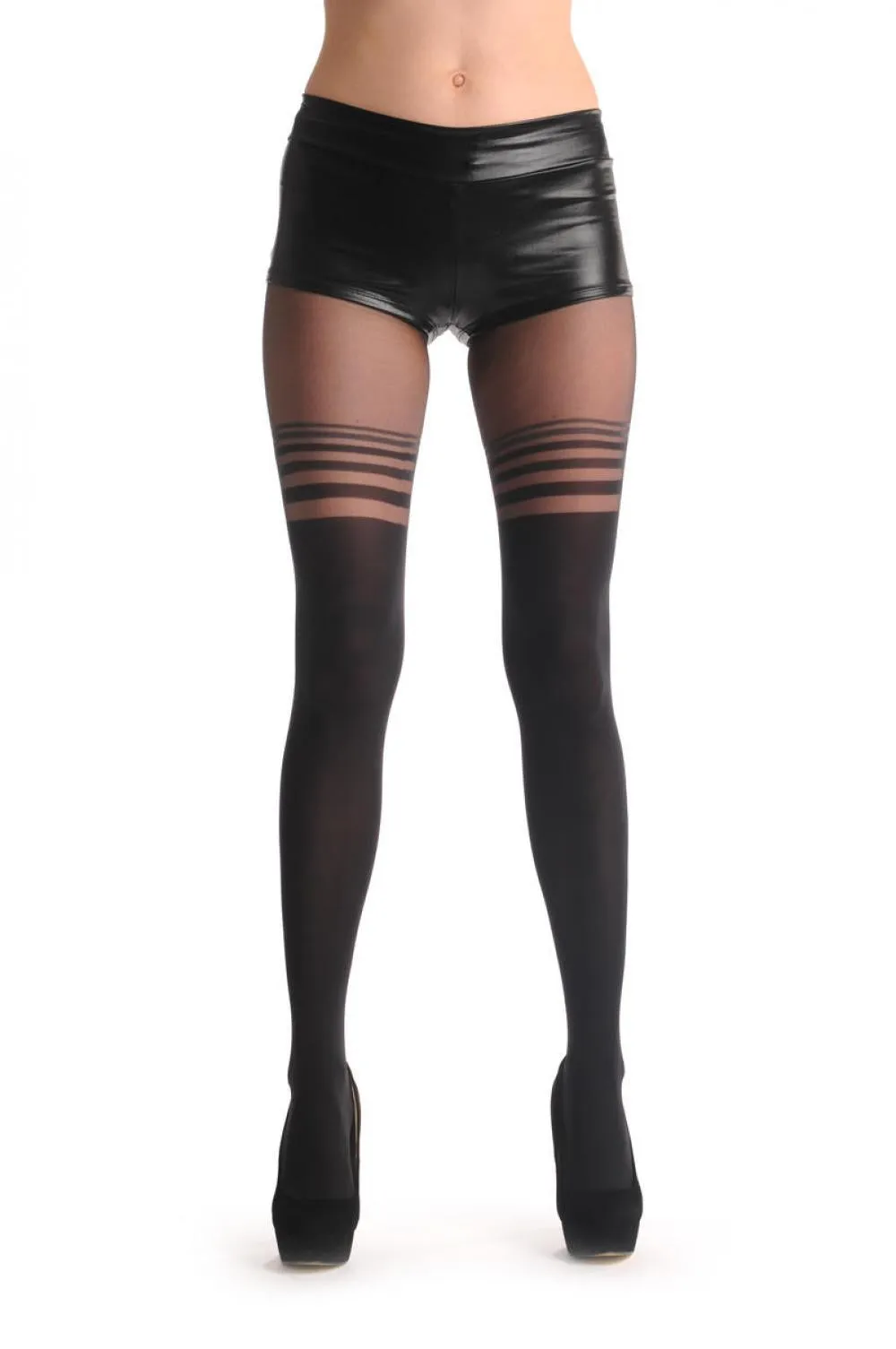 Black With Semi Transparent Black & Grey Stripes Over The Knee 40 Den