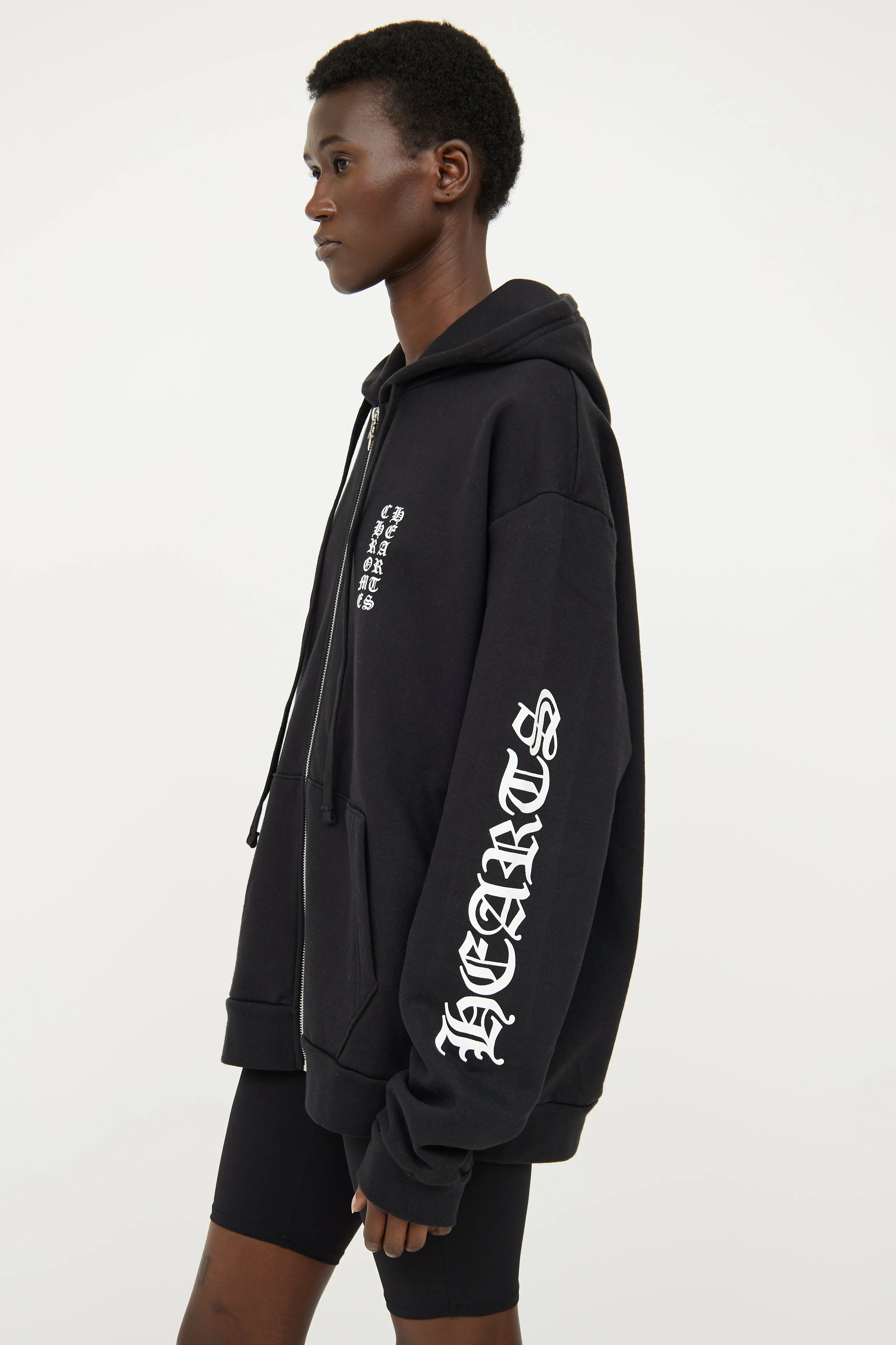 Black Zip Graphic Hoodie