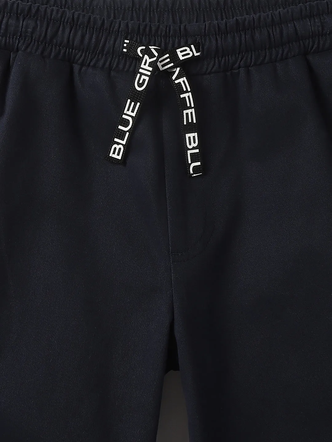 Blue Giraffe Boys Navy Solid Mid-Rise Regular Fit Joggers Style Trouser