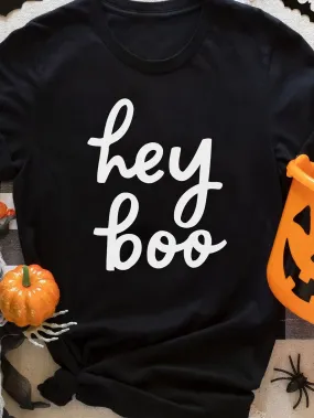 Bold "Hey Boo" WordArt Halloween Graphic Tee