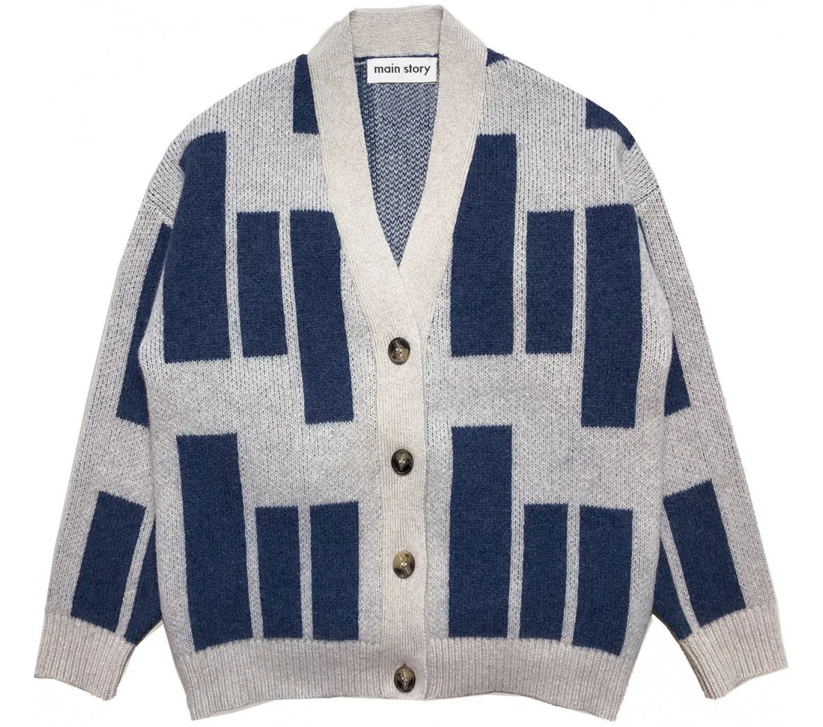 Cardigan Jacquard Blue Blocks