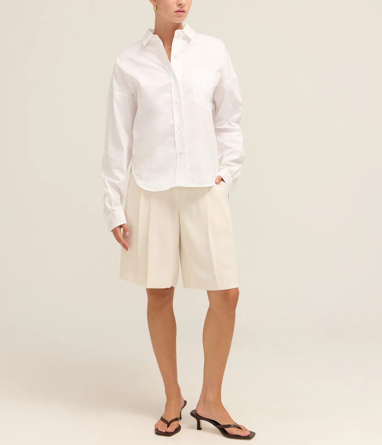 Cropped Boxy Short Length Shirt in White