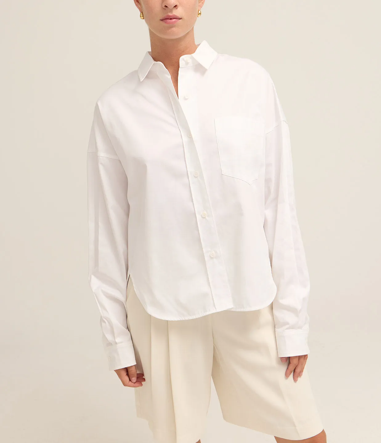Cropped Boxy Short Length Shirt in White
