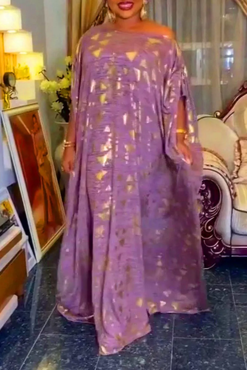 Elegant Print Patchwork O Neck Straight Plus Size Dresses
