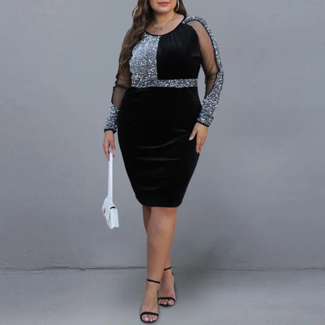 Elegant Sequin Embellished Patchwork Dress
