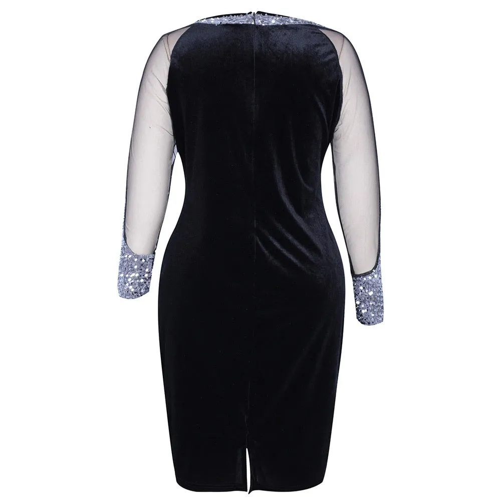 Elegant Sequin Embellished Patchwork Dress