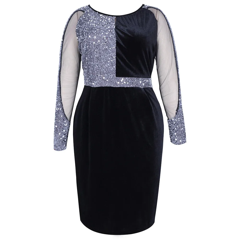 Elegant Sequin Embellished Patchwork Dress