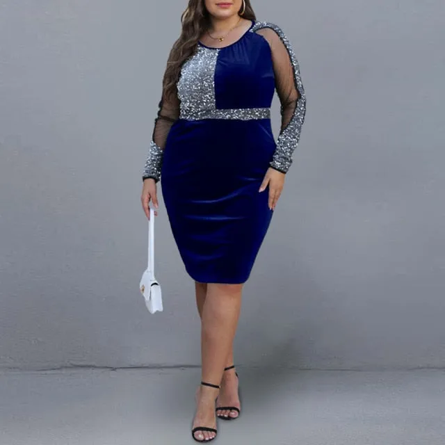 Elegant Sequin Embellished Patchwork Dress