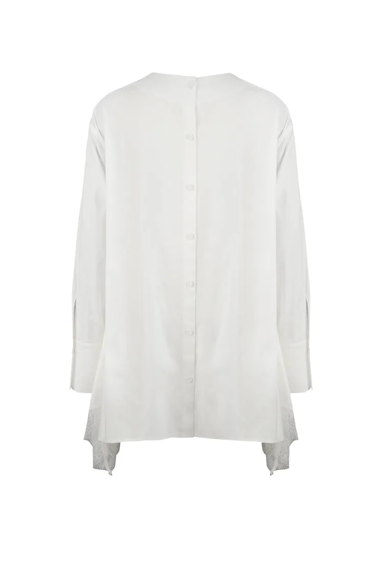 Embellished lace-trimmed V-neck cotton shirts