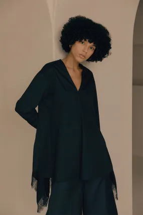 Embellished lace-trimmed V-neck cotton shirts