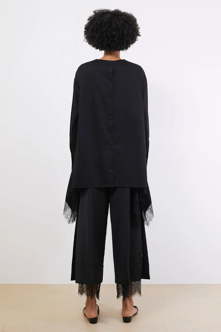 Embellished lace-trimmed V-neck cotton shirts