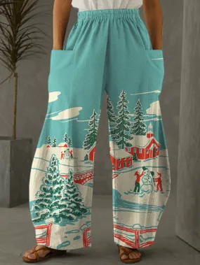 Firelyy Vintage Winter Print Casual Pants