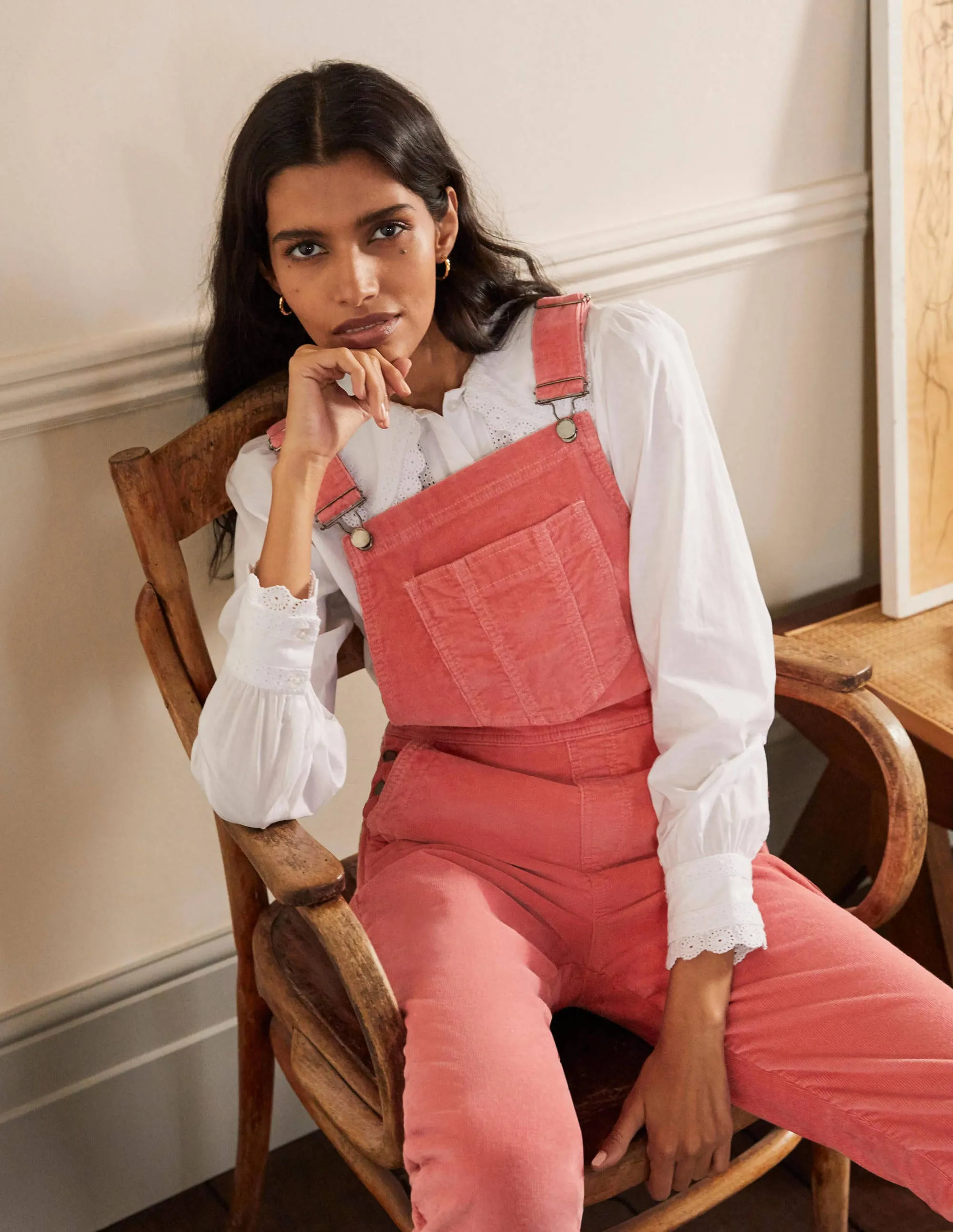 Girlfriend Dungarees-Dusty Red Cord