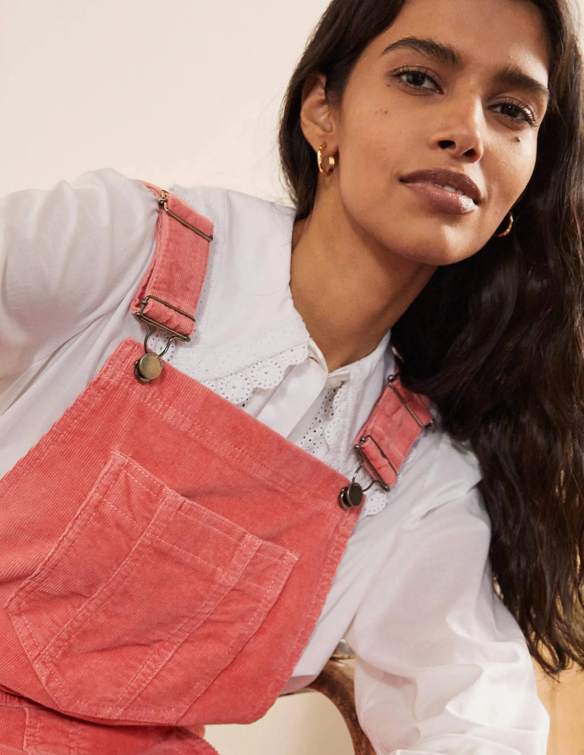 Girlfriend Dungarees-Dusty Red Cord