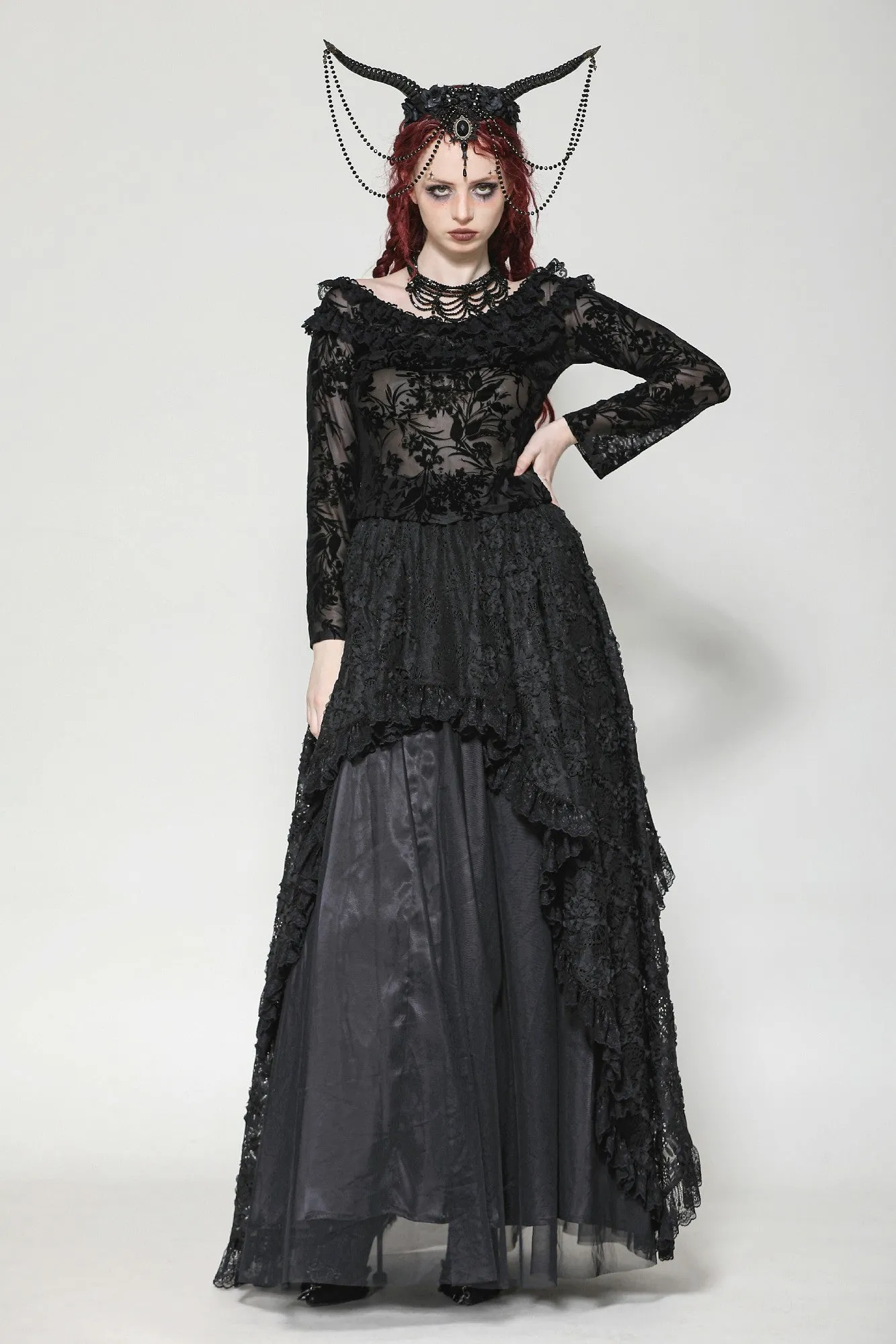 Gothic Sexy Off-Shoulder Velvet Lace Top TW611