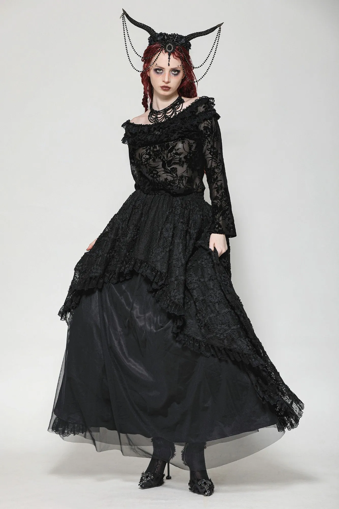 Gothic Sexy Off-Shoulder Velvet Lace Top TW611