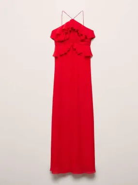Halter-neck dress with ruffle detail