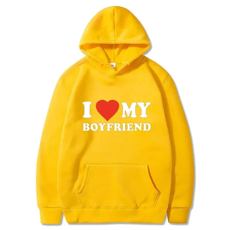 I Love My Boyfriend/Girlfriend Hoodie - Couple's Fashion Sweatshirt, Spring/Autumn Pullover, Casual Tracksuit Top for Men and Women