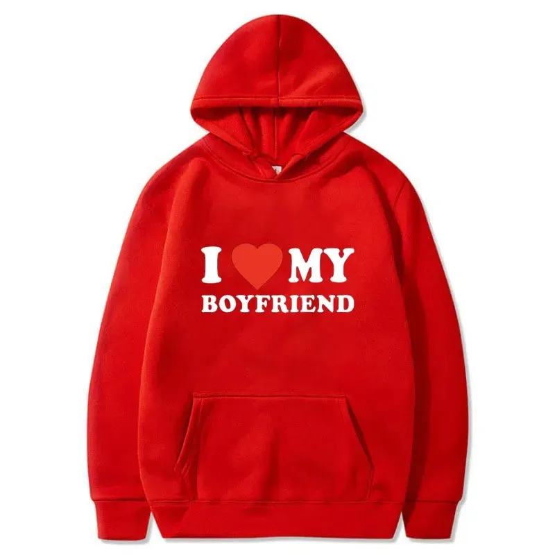 I Love My Boyfriend/Girlfriend Hoodie - Couple's Fashion Sweatshirt, Spring/Autumn Pullover, Casual Tracksuit Top for Men and Women