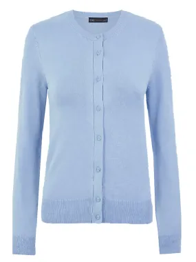 Ladies Blue Soft Knit Crew Neck Button Down Cardigan