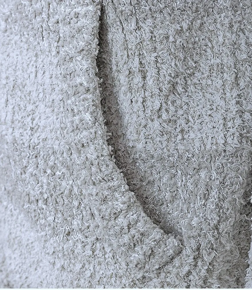 Ladies Grey Cashel Large Stripes Soft Chenille Knit Zip Through Hooded Cardigan