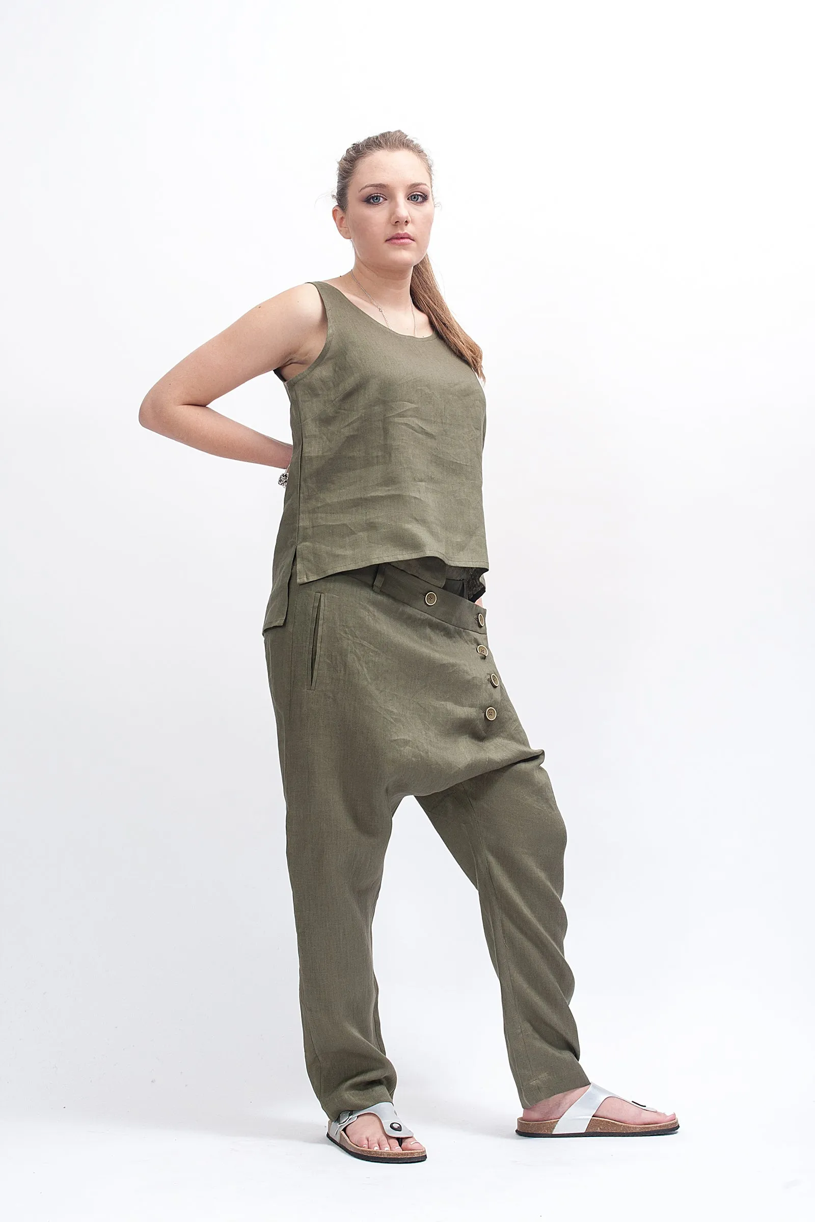 Loose Fitting Avant Garde Linen Harem Women's Pants