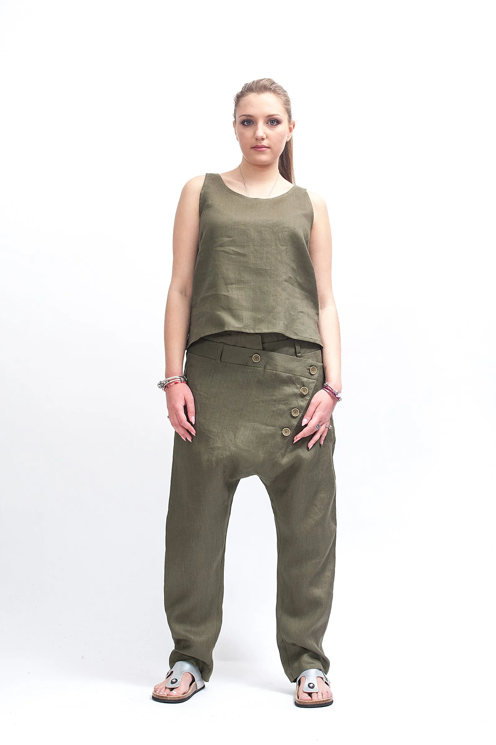 Loose Fitting Avant Garde Linen Harem Women's Pants