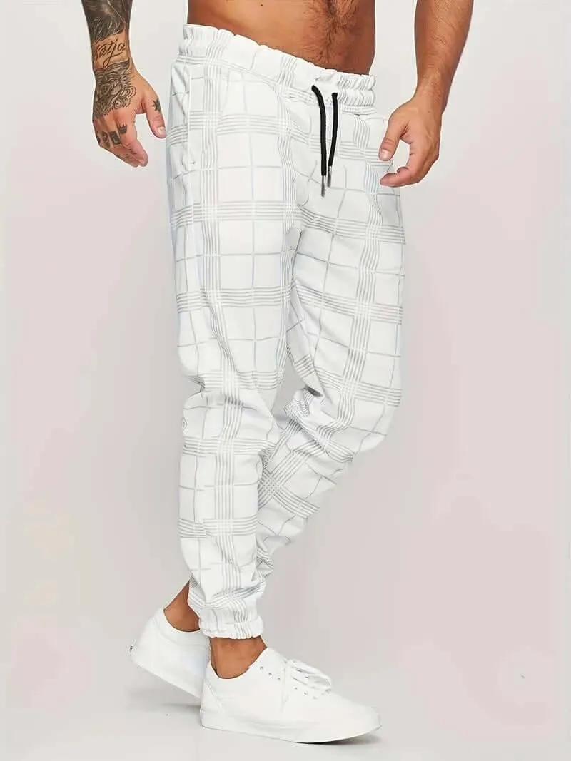 Men's Casual Plaid Joggers with Adjustable Elastic Waistband