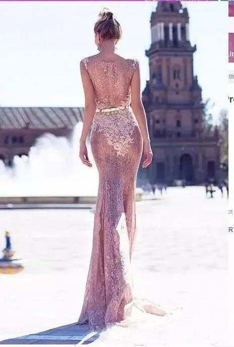 Mermaid Lace Long Prom Dresses, Elegant Bateau Evening Dress PFP0024