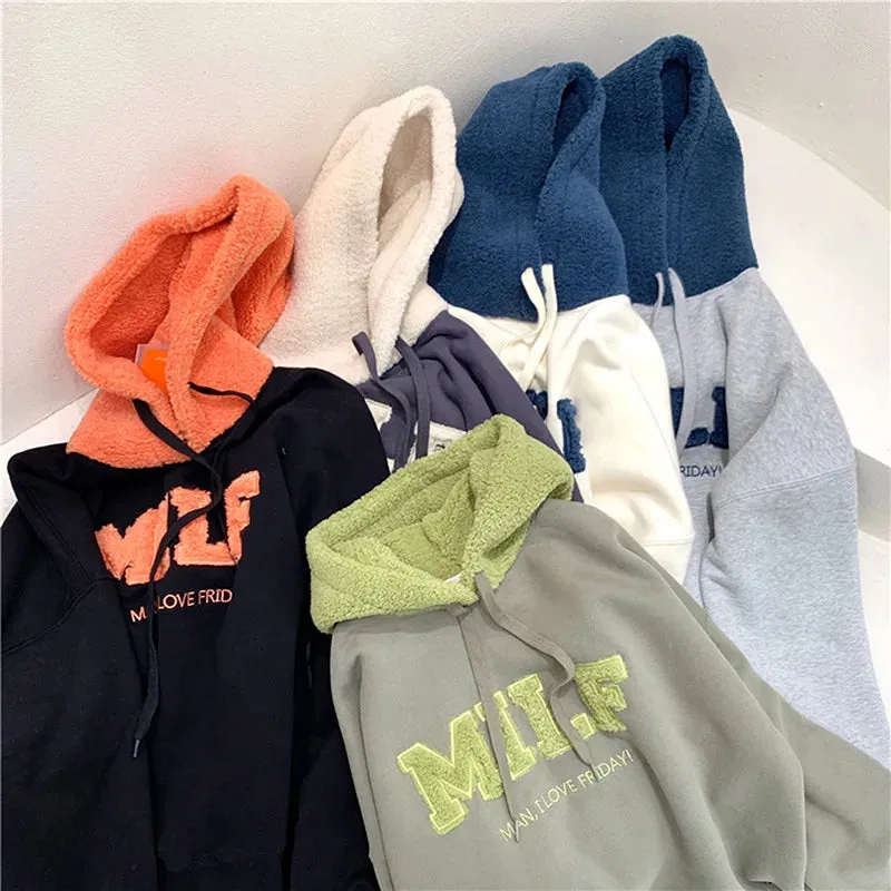 MILF "Man I Love Friday" Oversized Sweatshirt – Casual Loose-Fit Cotton Hoodie for Women, Winter Streetwear, Fleece Long Sleeve Pullover
