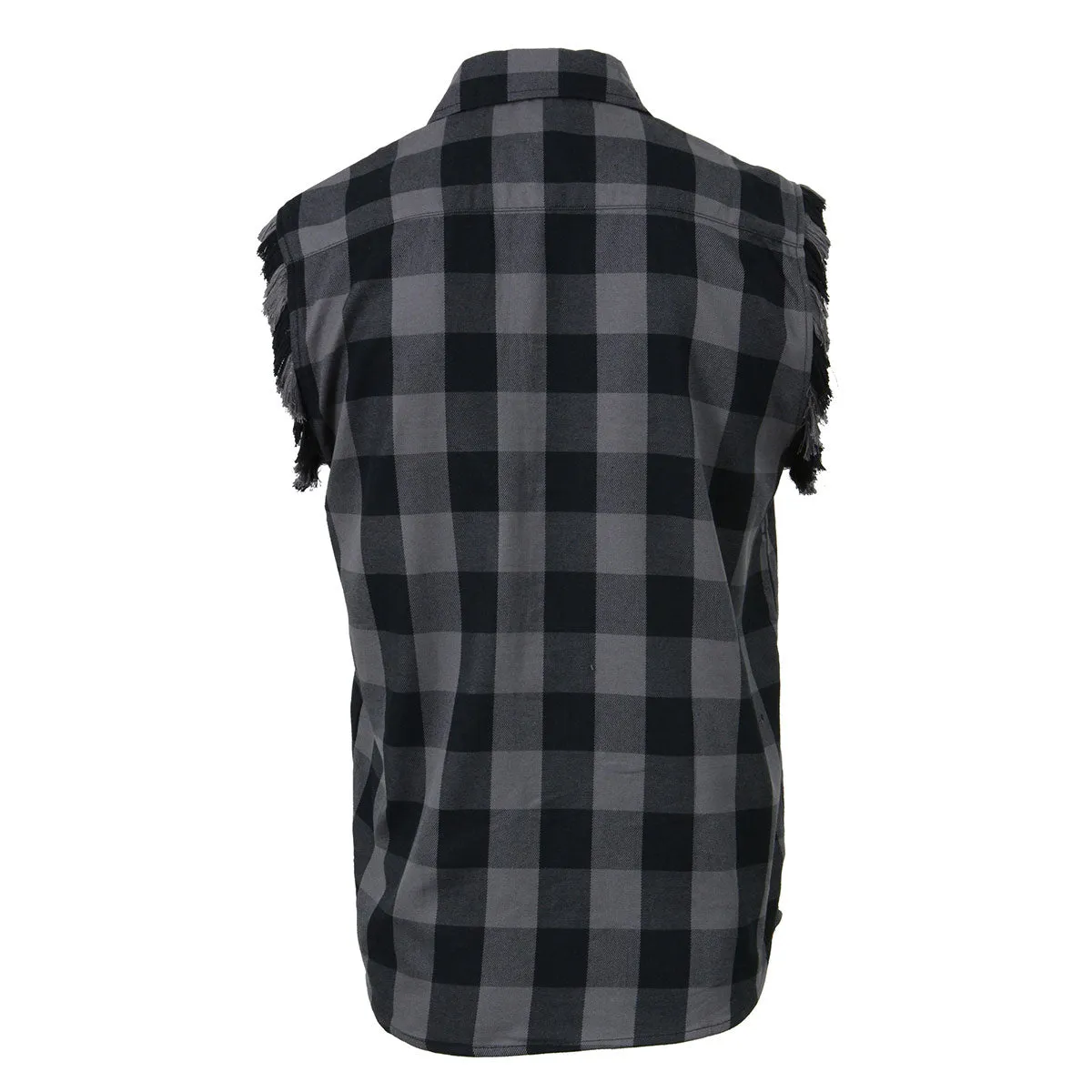 Milwaukee Leather MNG11689 Mens Black and Red Cut Off Flannel Shirt