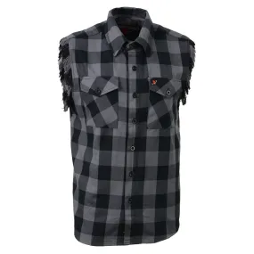 Milwaukee Leather MNG11689 Mens Black and Red Cut Off Flannel Shirt