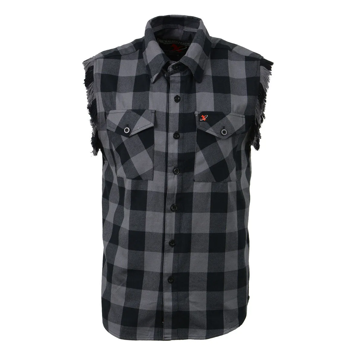 Milwaukee Leather MNG11689 Mens Black and Red Cut Off Flannel Shirt