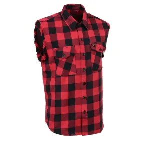 Milwaukee Leather MNG11692 Mens Black and Red Cut Off Flannel Shirt